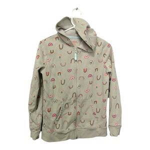 Cat & Jack XL 14/16 Gray Rainbow Print Zip Up Hoodie‎ Fleece Lined Long Sleeve